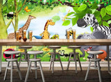Cartoon jungle animals children's mural wallpaper – design detail