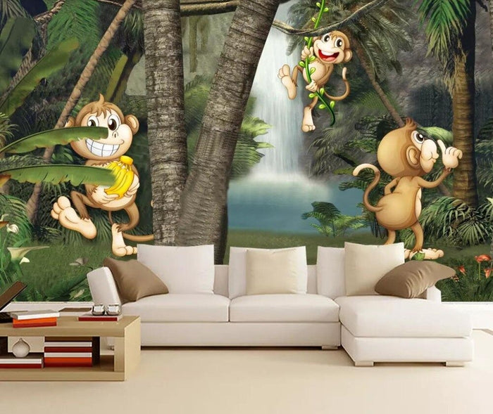 Cheeky monkey nursery mural wallpaper – design detail