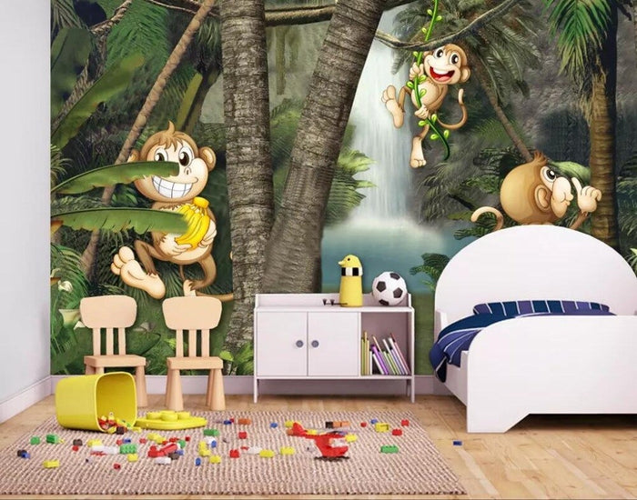 Cheeky monkey children's mural wallpaper for a nursery