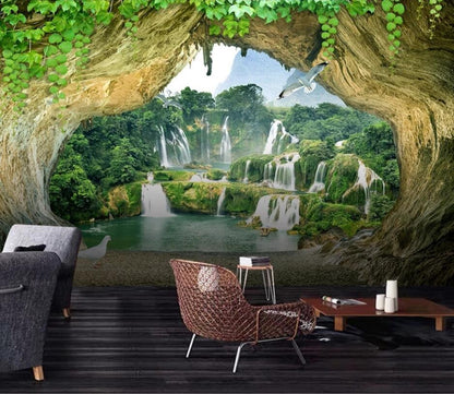 Bright Waterfall Scenery Mural